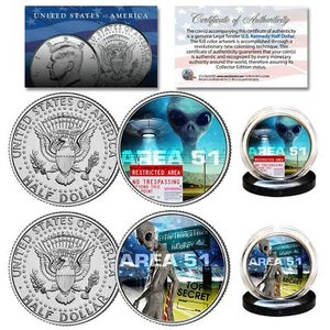 AREA 51 ALIEN UFO United States Air Force Nevada Space Ship U.S. JFK 2-Coin Set - Picture 1 of 1