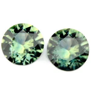 Certified 0.83ct Natural Bluish Green Sapphire Brilliant Round Matching Pair - Picture 1 of 3