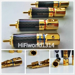 4x Hifi Gold Plated Carbon Fiber RCA Connector Plug M Audio 10mm cable  - Picture 1 of 2