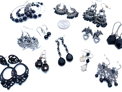 Lote 12 Pendientes Colgantes Negro Moderno Boho Glamour Gótico Búho Hamsa Araña Foto 1 de 4