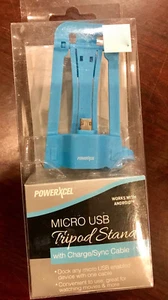 PowerXcel Micro USB Stativ Ständer schwarz mit Lade-/Synchronisationskabel für Android BLAU - Bild 1 von 2