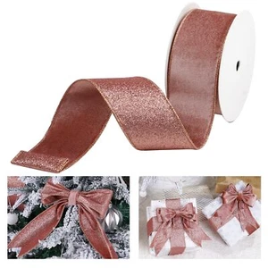 Rose Gold Velvet Wired Ribbon with Glitter Back 2.5 Inch Mauve Christmas Ribb... - Picture 1 of 9