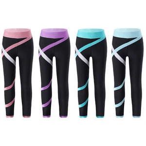 Kids Girls Dance Sport Athletic Leggings Stretchy Gymnastics Competition Pants - Picture 1 of 41