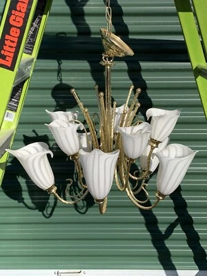 1970’s Murano Art Glass Chandelier Cala Lily Franco Luce Gold Hollywood Regency - Image 1 of 4