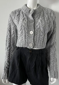 H&M Divided Cropped Cable Knit Cardigan Chunky Grey Size XS - Picture 1 of 4