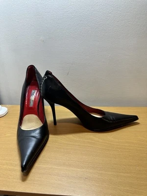 Gianmarco Lorenzi Italy Black Leather Pointed Toe Pump Womens Heels Size 36.5 - Image 1 of 4