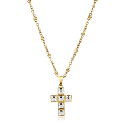 COLLANA CROCE DONNA IN ACCIAIO COLOR ORO SAGAPO CON CRISTALLI S'AGAPO SRD06 - Immagine 1 di 4