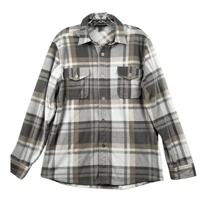 Eddie Bauer Mens Flannel Fleece Shirt Small Jacket Gray Plaid Button Front - Picture 1 of 6