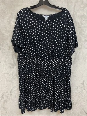 Croft & Barrow Dress Women’s 2X Whimsigoth Black White Floral Rayon Short Sleeve - Image 1 of 4