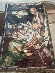 Vintage 1996 Space Jam Tapestry Throw Bugs Bunny Michael Jordan 46X67 Blanket - Picture 1 of 11