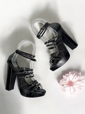 Bebe Plataforma de Cuero Tacones Ultra Altos Hebilla Acento Ropa de Club Formal Fiesta Y2K 9 Foto 1 de 4