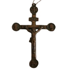 Colgante Cruz Souvenir De Mission Antiguo Latón 1800 Crucifixión INRI 2.75" - Imagen 1 de 14