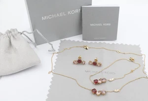 Michael Kors Halskette, Armband und Ohrstecker Schmuckset 925 Silber Vergoldet - Picture 1 of 3