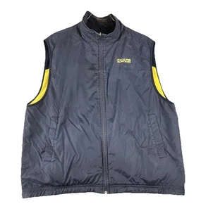 Mens CHAPS Ralph Lauren Reversible Navy Blue Yellow Zip Vest Spellout XL - Picture 1 of 7
