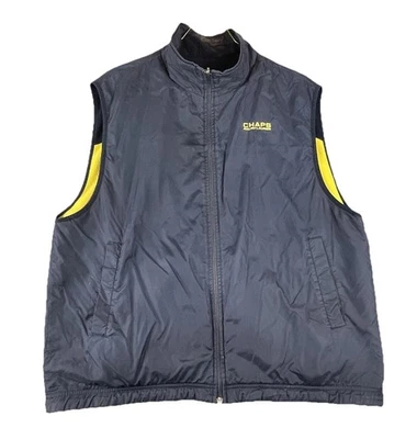 Mens CHAPS Ralph Lauren Reversible Navy Blue  Yellow Zip Vest Spellout XL - Image 1 of 4