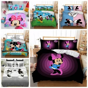 Mickey Minnie Mouse Duvet Cover Bedding Set Pillow Case Single Double King Size - Picture 1 of 44