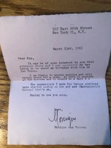 Monique van Vooren signierter Brief an Irv Kupcinet 1963 - Bild 1 von 1