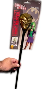 20” JOKER MINI CANE Miss DC Comics Staff Prop Magic Wand Gold Clown Face Scepter - Picture 1 of 9