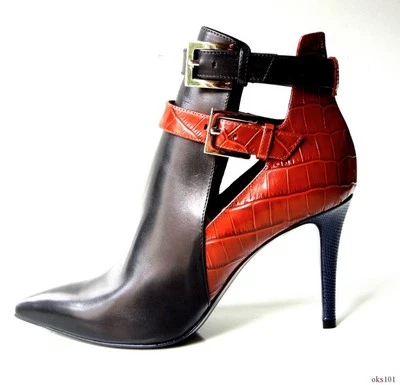 BOTAS TOBILLERAS FENDI de cuero marrón negro puntiagudo con correas abrochadas 2 tonos nuevas $1100 Foto 1 de 4