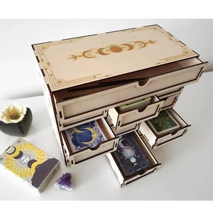 Caja de almacenamiento de cartas del tarot grande, soporte de baraja de tarot 12, organizador de cristal y joyas - Imagen 1 de 15