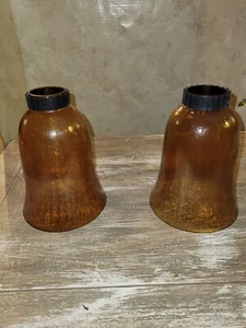 Set Of 2 XL Amber Glass Vintage Shades Light Covers Sconce - Picture 1 of 8
