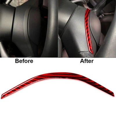 Tira de ajuste de cubierta de volante sobre fibra de carbono roja para Tesla modelo Y/3 Foto 1 de 4