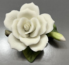 1990 Enesco biała róża z pączkiem porcelanowa figurka zielone liście vintage elegancka