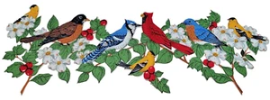 Large Iron On Cloth Patch Birds Cardinal Bluejay Multi-Color New 14" x 4 1/2" - Picture 1 of 13