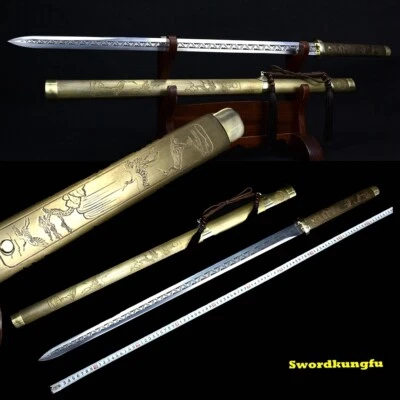 Hoja de Acero Inoxidable Espada China KUNGFU Caza Dao Sable Funda de Cobre Foto 1 de 4