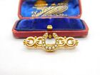 Victorian 9Ct Yellow Gold & Seed Pearl Horseshoe Sweetheart Brooch Antique C1890