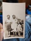 Vintage Photo Of 3 Sisters In The Wind Standing In Front Of An Antique Car