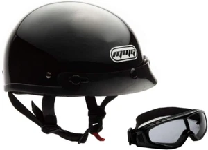 Open Face Half Classic DOT Motorcycle Helmet With Free Goggles (Glossy Black, XL - Picture 1 of 9