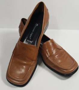 Etienne Aigner Caramel Brown Square Toe Leather Loafers "Jannie" - Size 6.5 - Picture 1 of 7