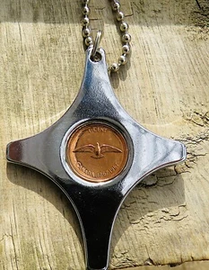 Mint  1967 Canadian Rock Dove Penny Trapped in Steel Pendant - Picture 1 of 3