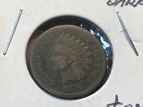 1876 Indian Head Cent / Penny, 1 Coin, Wholesale on a G is $28 Cover