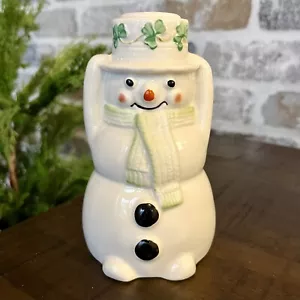 Belleek Irish Porcelain Winter Snowman Taper Candle Holder 11th Mark Shamrocks - Picture 1 of 6