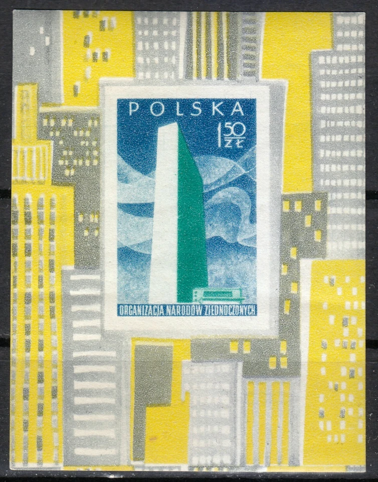 Poland MNH 1957 Mi Block 20 United Nations building in New York , USA ** - Image 1 of 2