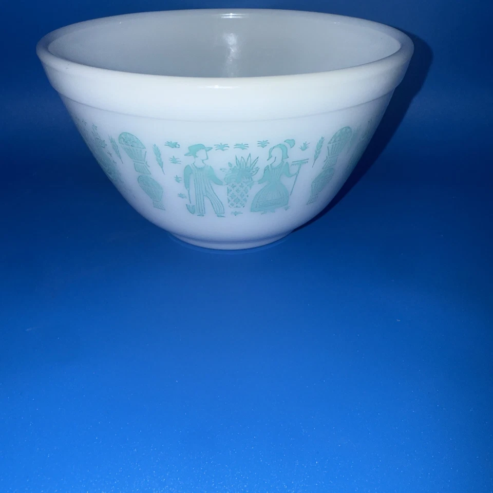 Tigela de Mistura Vintage Pyrex Turquesa Amish Estampa de Manteiga 1,5 Pinta #401 Impecável - Imagem 1 de 3