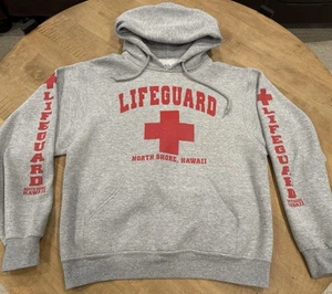 Lifeguard North Shore Hawaii Hoodie Medium Sweatshirt Gray Red - Picture 1 of 7