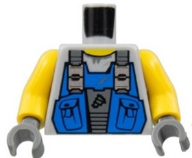 Lego Power Miners Minifigure Torso Blue Vest Pockets Drill Tip Sweaty Shirt D414