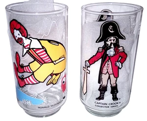 Vintage 1977 McDonald’s Ronald McDonald & Captain Crook Collectible 12oz Glasses - Picture 1 of 11