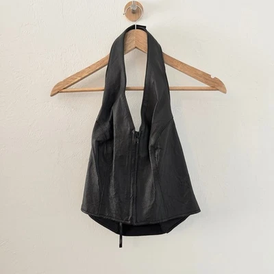 Top halter vintage Wilson de cuero genuino negro con cremallera para mujer pequeño nuevo con etiquetas de colección Foto 1 de 4
