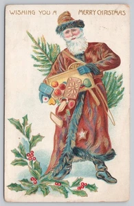 Postkarte mit geteilter Rücken Weihnachten schwarzer Rand braunes Gewand Weihnachtsmann  - Bild 1 von 2