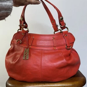 DKNY Red Leather Hobo Shoulder Bag Logo Charm Handbag Purse Y2K Indie Grunge - Picture 1 of 8