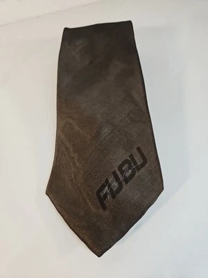 Corbata de cuello Fubu marrón vintage para hombre con estampado deletreado 100 % seda ¡NUEVA DE STOCK! Foto 1 de 4