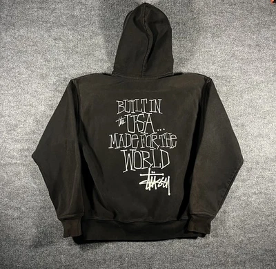 Vintage Stussy Hoodie Mens Medium Black 90s Double Sided Skate Surf Faded RARE - Image 1 of 4