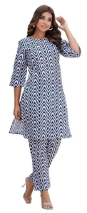 Conjunto de pantalones Kurta rectos de mezcla de algodón estampados para mujer Yashika, elegantes étnicos... - Imagen 1 de 4