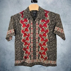 Vintage Y2K BC Ethic Tribal Rave Button Up Shirt Mens XL 90s Bowling Camp Red - Picture 1 of 11