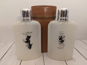 Vintage Travel Bar Ledertasche 2 Flaschen mit Jiggers Scotty Dog - Bild 1 von 14