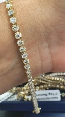 100% Natural Diamond 5.50 Ct Round Diamond Tennis Bracelet In Yellow Gold - Image 1 of 4